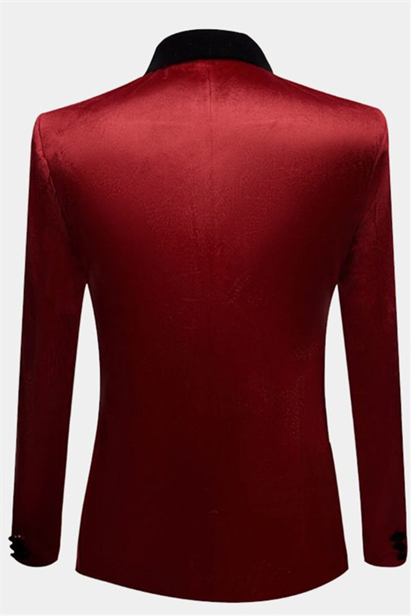 Burgundy Velvet Prom Men Suit One Button Boyfriend Blazer