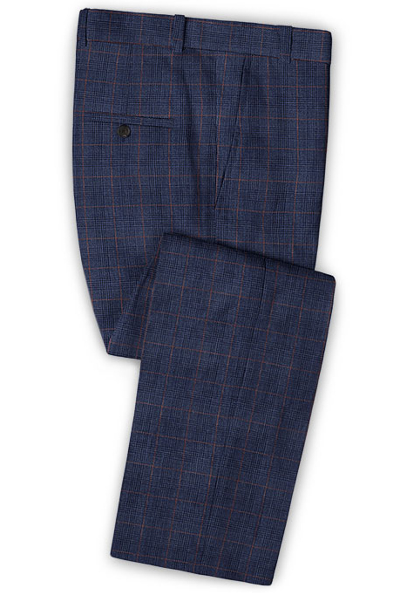 Blue Plaid Linen Tuxedo Online Casual Two-Piece Slim Fit Suit
