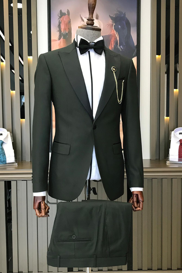Italy Dark Green One-Button Black Lapel Men's Two-Piece Suit SHOPBOP Online