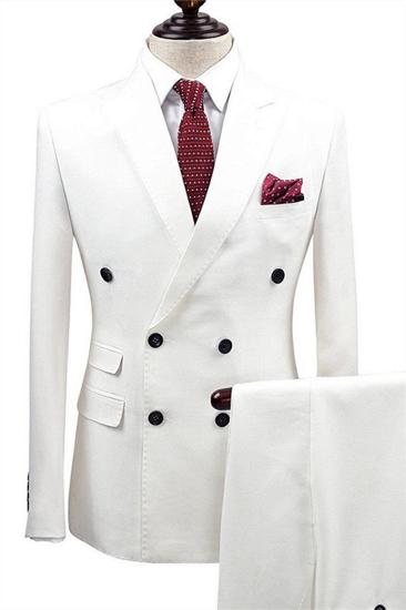White Bubble Breast Wedding Suit |  Mens Groom Tuxedo Set of 2