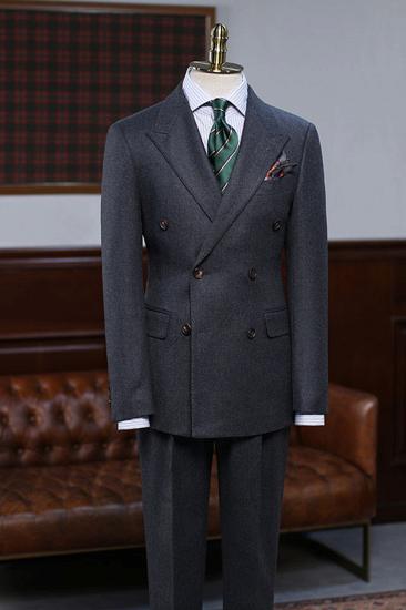 Archer Classic Black Point Lapel Double Breasted Slim Fit Suit_1