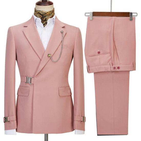 Newest Pink Slim Fit Bespoke Prom Men Suit With Belt_2