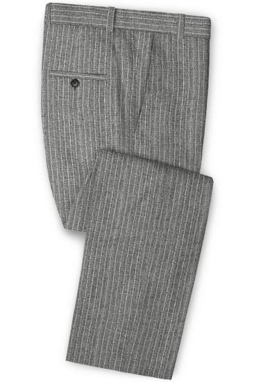 Grey Linen Men Suit | Two Striped Tuxedo_3
