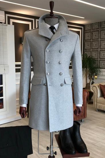Dana Light Grey Double Breasted 2 Flap Business Winter Coat_2