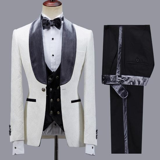 Maverick Fashion Jacquard Slim Shawl Lapel Wedding Men Suit_3