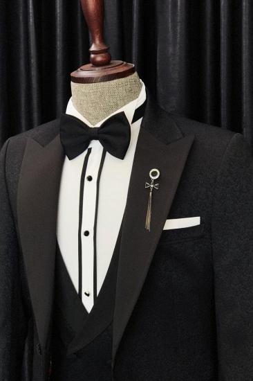 Anthony Newest Black Jacquard Three Piece Point Lapel Wedding Mens Suit_3