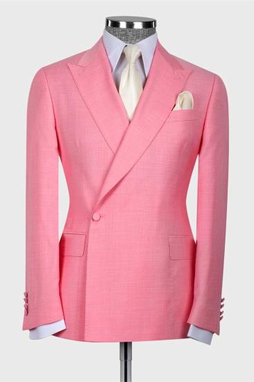 Pink Peaked Lapel Close Fitting Men Suits_1