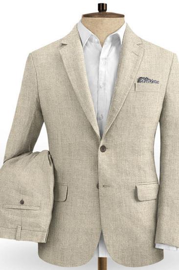 Khaki Linen Two Piece Summer Beach Wedding Men Suit |  Groom Two Piece Tuxedo Online_2