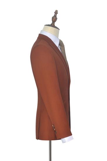 Two Button Dust Orange Mens Suit |  Business Point Lapel Flap Pocket Suit_4