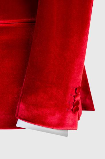 Fashion Slim Fit Red Velvet Double Breasted Men's Two Piece Prom Suit_4