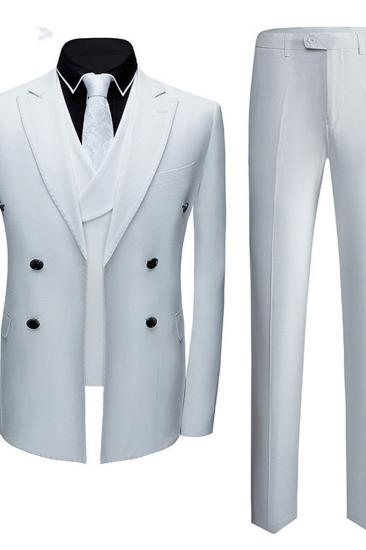 Formal White Business Mens Suit Three Piece |  Point Collar Suit Online_2