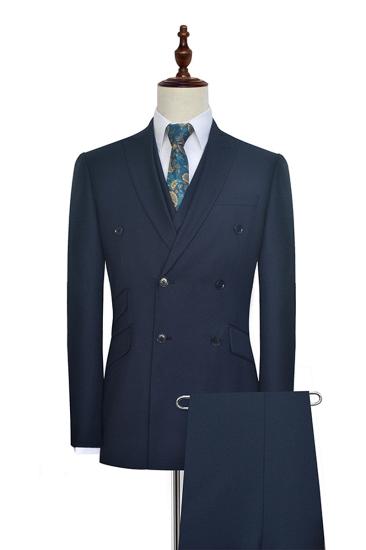 Peak Lapel Double Breasted Business Mens Formal | Suit Mens Three Piece Dark Navy Blue Suit_1