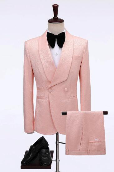 Eli Pink Double Breasted Jacquard Shawl Lapel Wedding Men Suit_2