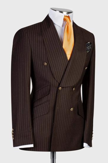 Phil Coffee Shawl Lapel Double Breasted Striped Two Pieces Business Suits_2