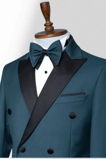 Teal Peak Collar Double Breasted Men Peak Collar Two Piece Suit_2