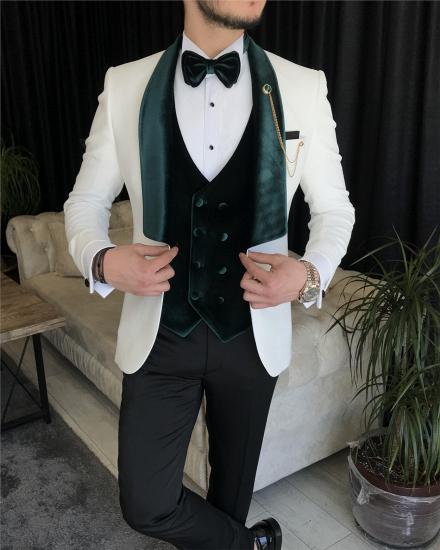 New Green Velvet Lapel White Three Piece Suit | Wedding Suits_5