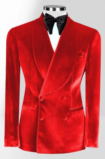 Red Velvet Shawl Collar Double Breasted Men Two Piece Tuxedo_1