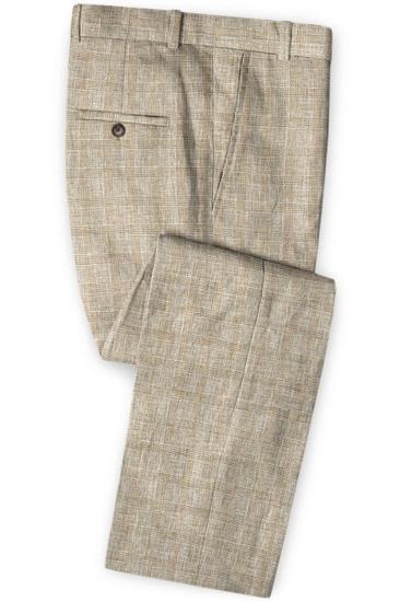 Khaki Linen Summer Beach Groom Suit |  Wedding Two Piece Tuxedo For Men_3