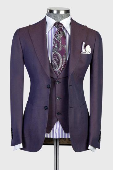 Eamonn Modern Dark Purple Three Piece Point Lapel Men's Business Suit_2