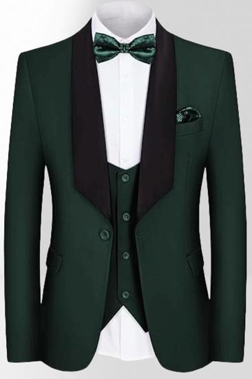 Dark Green Slim Fit Black Shawl Collar Single Breasted Men's Three Piece Prom Suit_1