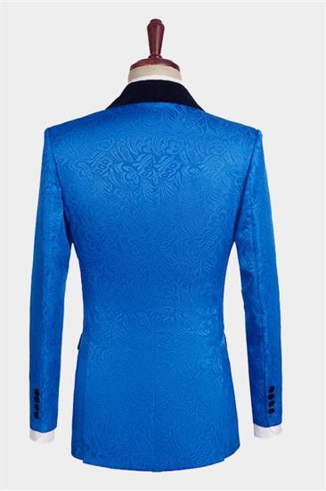Royal Blue Floral Jacquard Mens Suit |  Slim Fit Tuxedo Online (Jacket   Vest   Pants   Shirt)_2