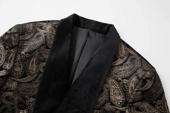 Brown Men Jacquard Shawl Collar Velvet Two Piece Suit | Banquet Prom Suits_3