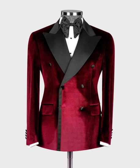 Red Velvet Lapel Collar Men Two Piece Suits | Prom Suits_3