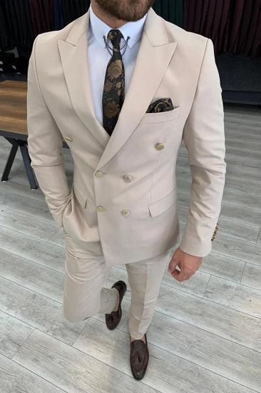 James Beige Slim Fit Wool Blend Men Double Breasted Two Piece Suit | Metal Buttons With Silk Lining_4