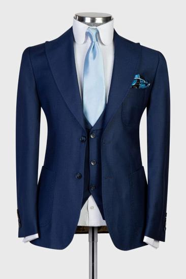 Dud Navy Peaked Lapel three-Pieces Busibess Men Suits_2