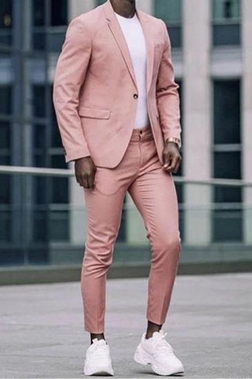 2 Piece Notched Lapel Pink Mens Suits for Casual with Flap Pockets_1