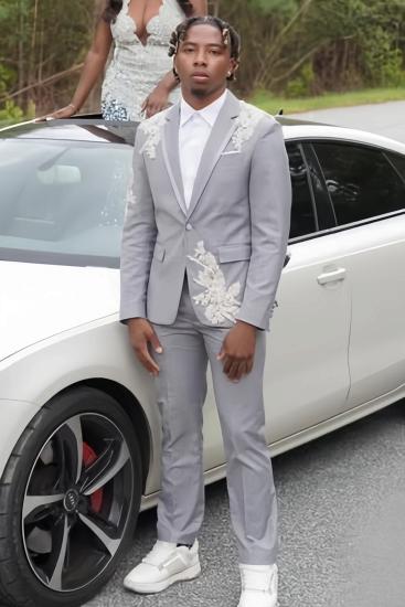 Tony Bespoke Gray Notched Lapel Two Piece Prom Suits With Appliques_1