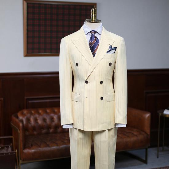 Penn New Arrival Yellow Stripe Double Breasted Custom Prom Suit_2