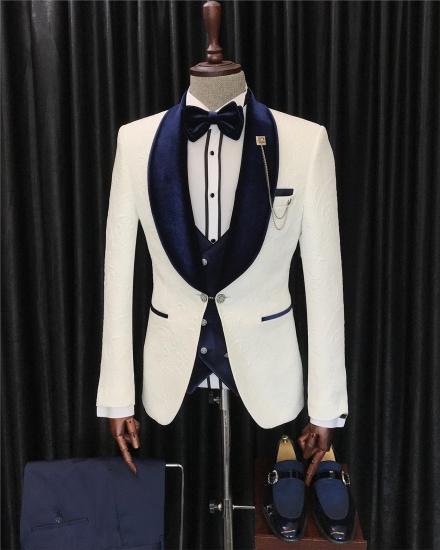 Quincy Handsome White Jacquard Shawl Lapel Mens Suit for Wedding_3