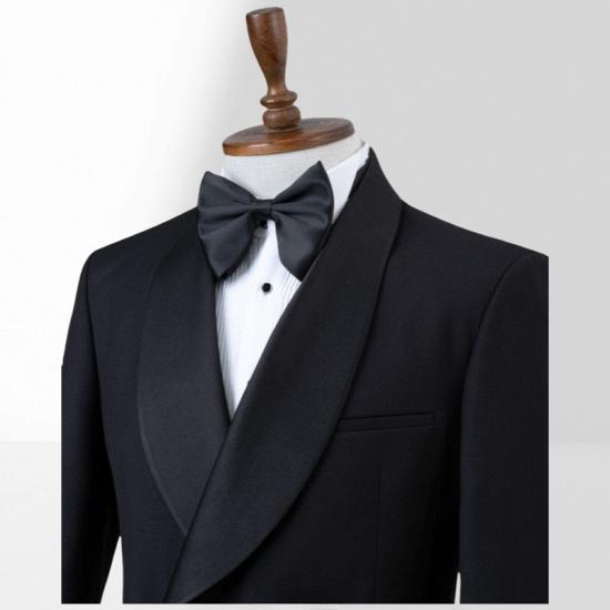 Stylish Black Shawl Collar Two Piece Suit | With Adjustable Metal Buttons_3