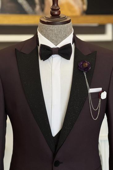 Baldwin Stylish Dark Purple Three Piece Mens Suit with Shiny Peaked Lapel_3