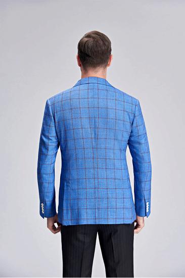 Brown Check Bright Blue Casual Blazer with Patch Pockets_4