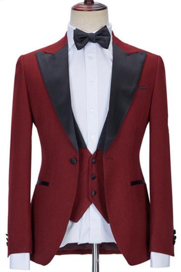 Trendy Red Three Piece Best Fitting Point Lapel Prom Suit_1