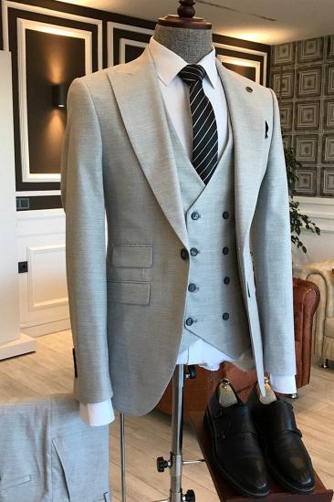 Mark Forma Light Grey Three Piece Point Lapel Double Breasted Vest Men Business Suit_2