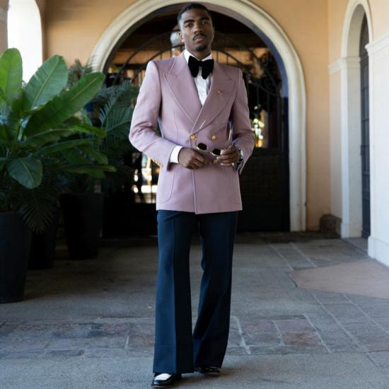 Hansen Lilac Peaked Lapel Double Breasted Prom Suit With Navy Pants | Bradymensuit_3