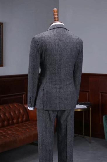 Alvin Fashion Dark Grey Plaid Three Piece Men Business Suit_4