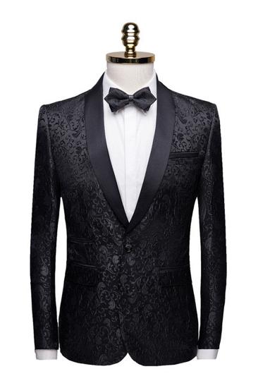 Mens Black Jacquard Evening Suit |  Formal Shawl Lapel One Button Blazer_1