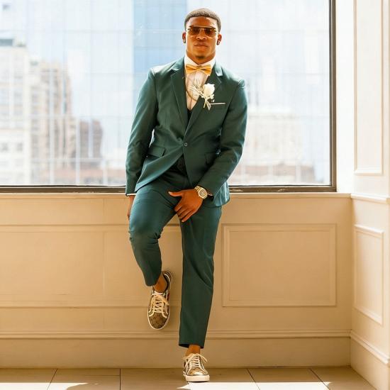 Jason Slim Simple Dark Green Notched Lapel Three Pieces Prom Suits_2