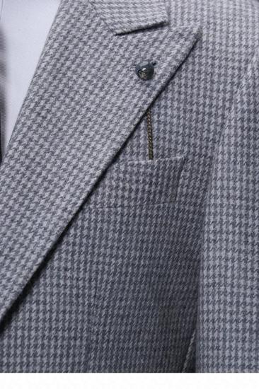 Stylish Grey Houndstooth Peak Lapel Single Breasted Mens Business Suit_6