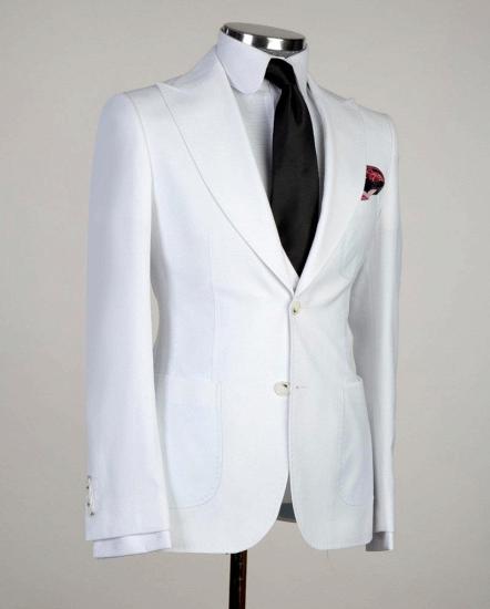 New White Pointed Lapel Three Piece Men Business Suit_4