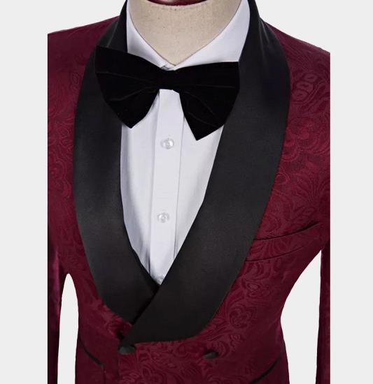 Fashion Burgundy Men Suits with two Pieces | Bespoke Shawl Lapel Tuxedo_4
