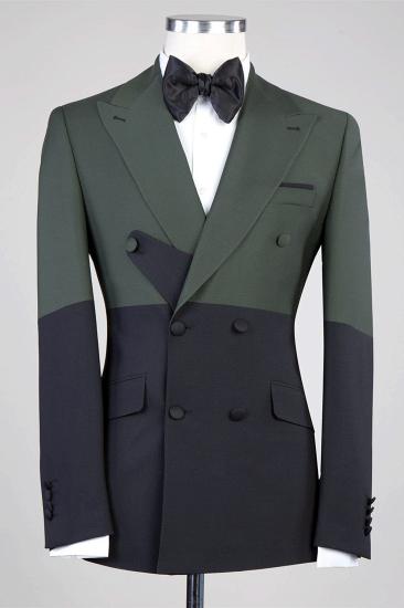 Newest Design Dark Green and Black Double Breasted Men's Suit_1
