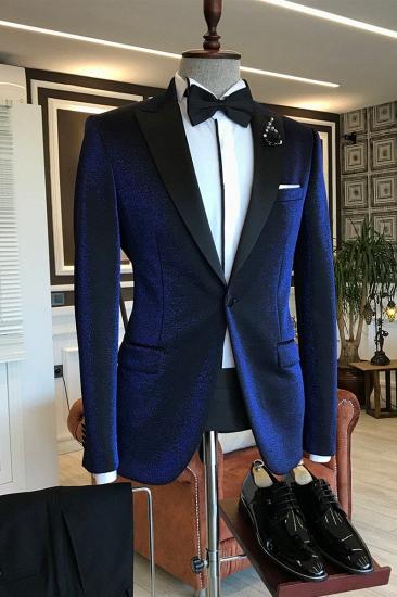 Baron Royal Blue Velvet Pointed Lapel Men Business Suit_2