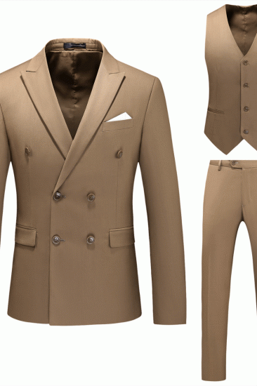Peak Lapel Double Breasted Coffee Mens Suits for Formal_2