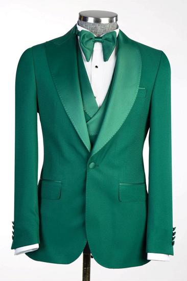 Brady Emerald Green Shawl Collar Wedding Three Piece Suit_2