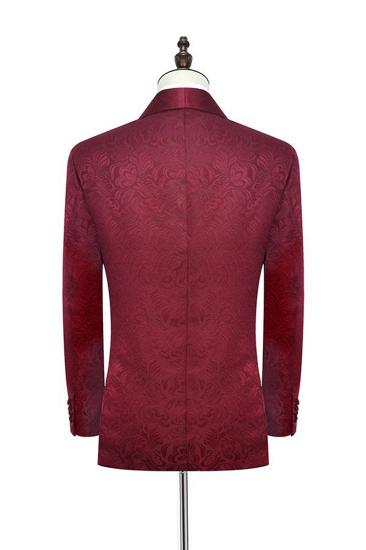 Luxury Burgundy Jacquard One Button Silk Shawl Lapel Mens Suit for Wedding and Prom_2